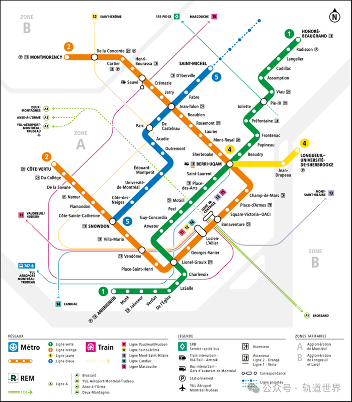 蒙特利尔全长 71 公里(44 英里)的地铁网络是加拿大第二繁忙的快速