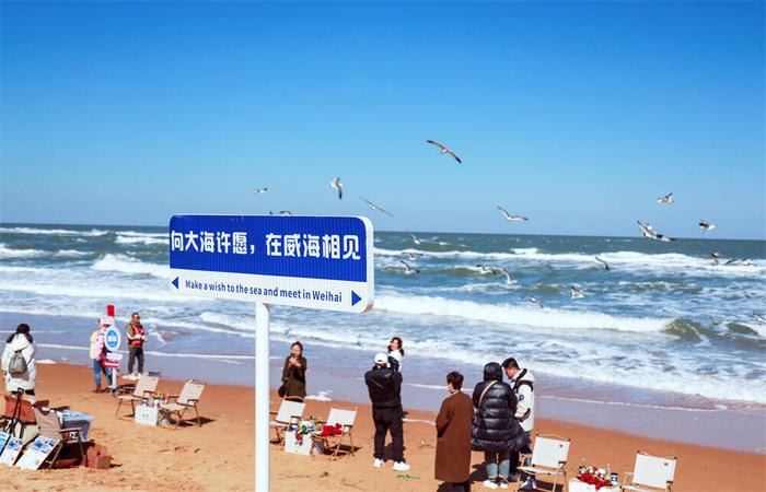 威海国际海水浴场赶海图片