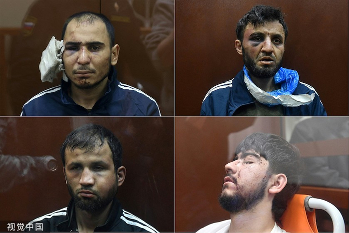 俄媒公布的4名嫌疑人出庭受审。图源：人民视觉