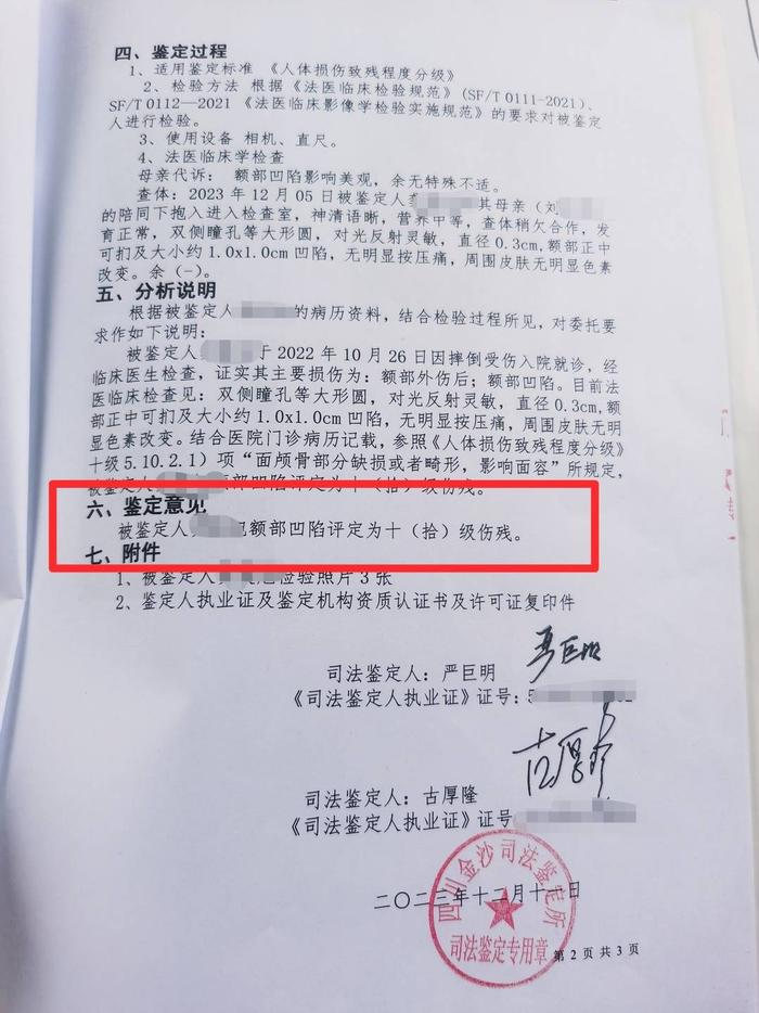 宜宾一幼童在早教课上摔伤致十级伤残 机构拒绝私了:不认可司法鉴定