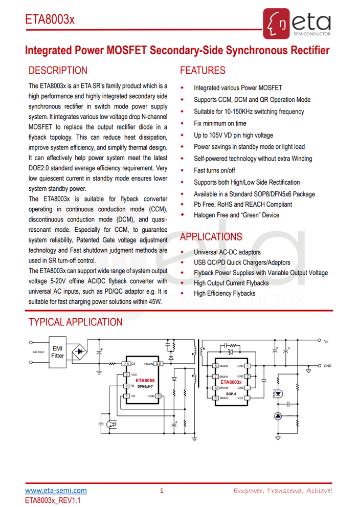 钰泰半导体eta8003x系列同步整流芯片提供dfn5*6和sop8两种封装.