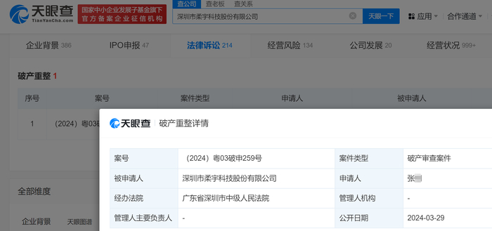 柔宇科技被申请破产审查柔宇多家公司被申请破产审查