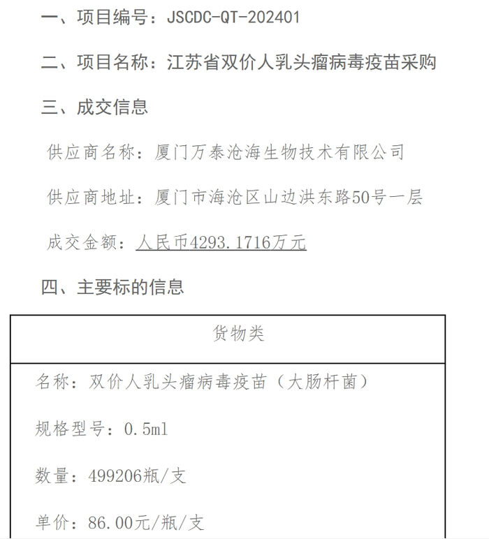 万泰生物中标信息