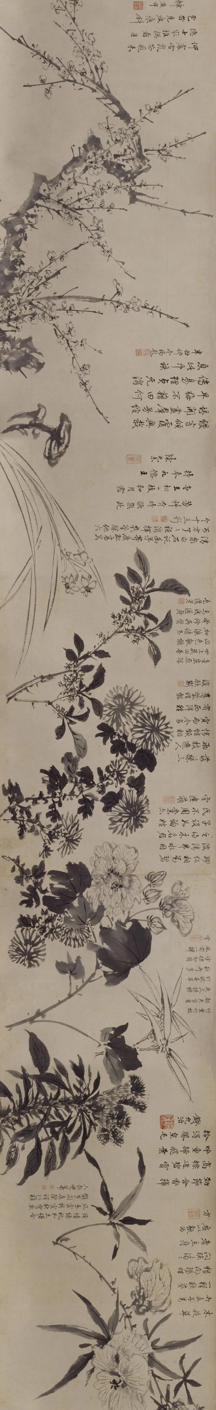 周之冕《百花图卷》(局部),故宫博物院藏.请竖屏欣赏.