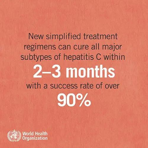 ▲现有的丙肝疗法已能在短短2-3个月内，以90%以上的成功率治愈所有主要类型的丙肝！（图片来源：世界卫生组织）