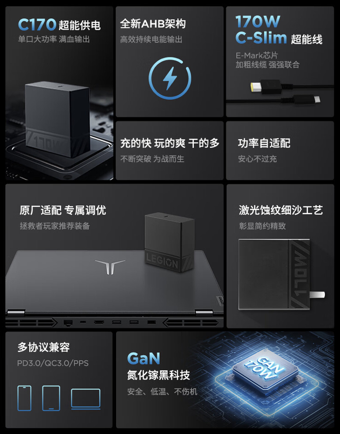 联想拯救者la170170w氮化镓usbc充电头上架249元