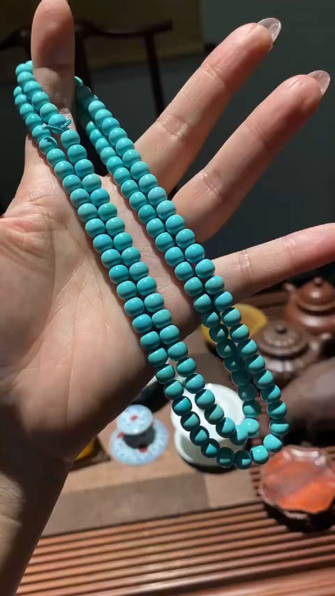 绿松石老型108长串高瓷料子细腻干净