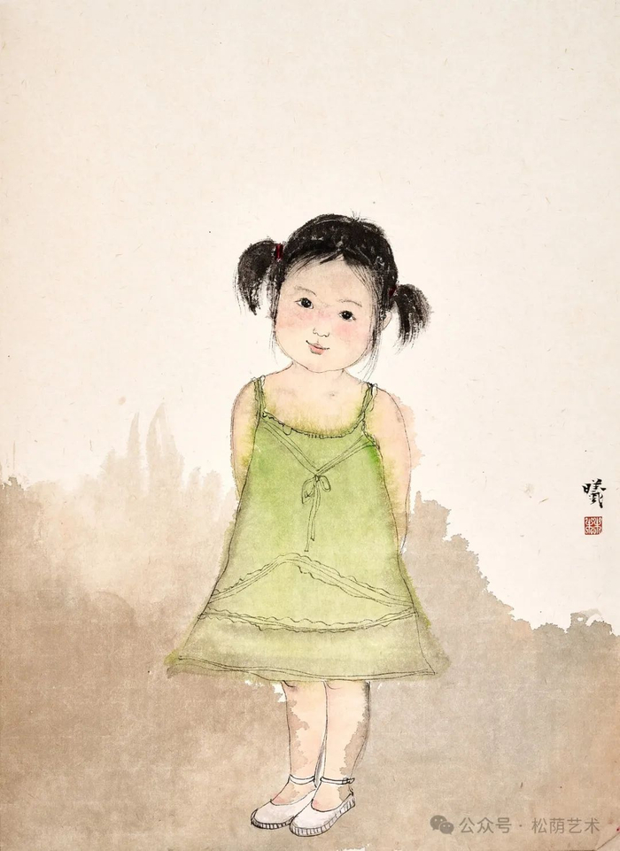 绿裙子小女孩 | 46x34cm 纸本设色 2011