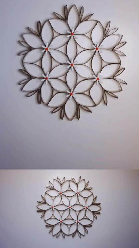 卫生纸纸筒开的花环保手工艺