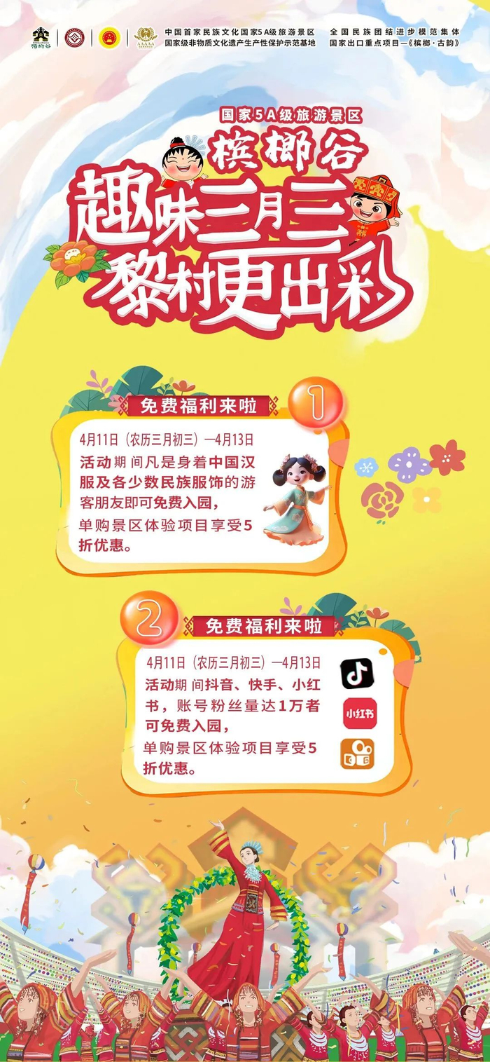 61  免门票入园活动优惠内容主要内容:黎族服饰秀,民族舞,黎村嬉水