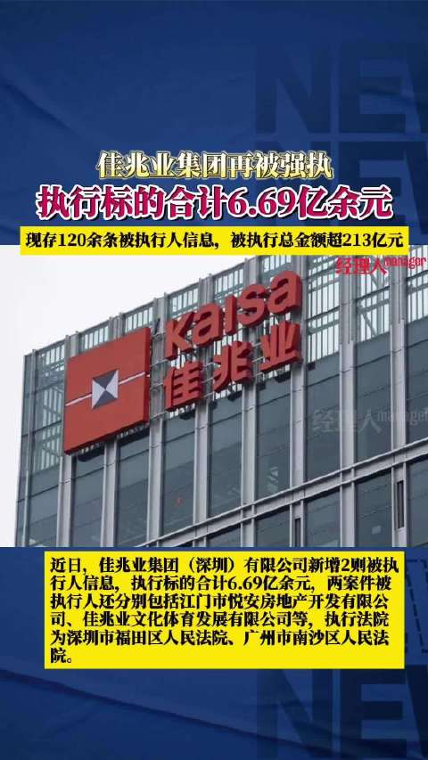 佳兆业集团被强制执行669亿累计被执行213亿风险加剧