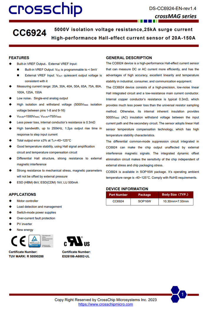芯进电子 cc6924 资料信息.双路电压比较器型号为lm2903.