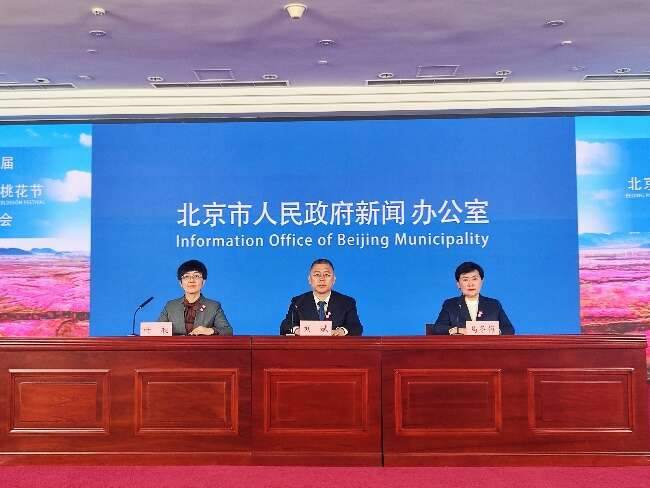4月3日,第二十六届北京平谷国际桃花节新闻发布会现场.