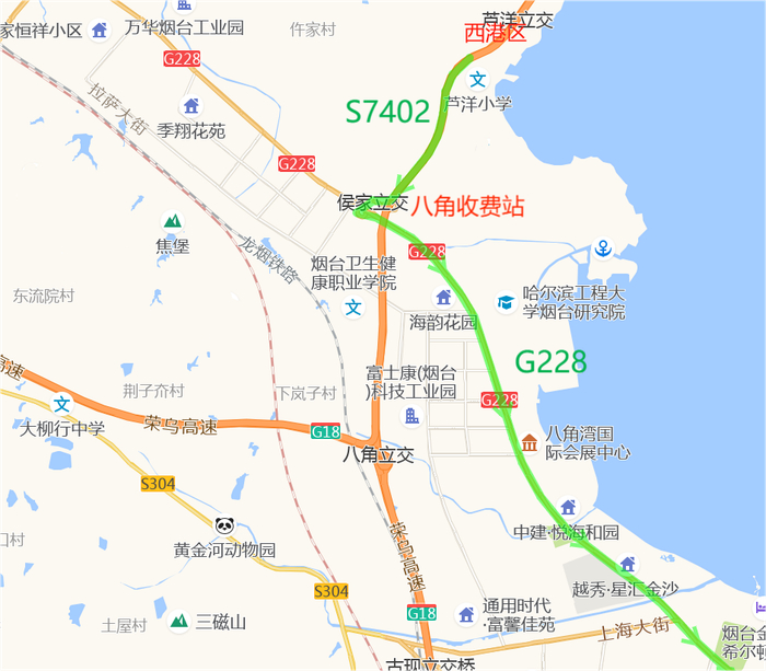 ②往蓬莱机场方向车辆可经g228转西宁路至蓬莱机场.