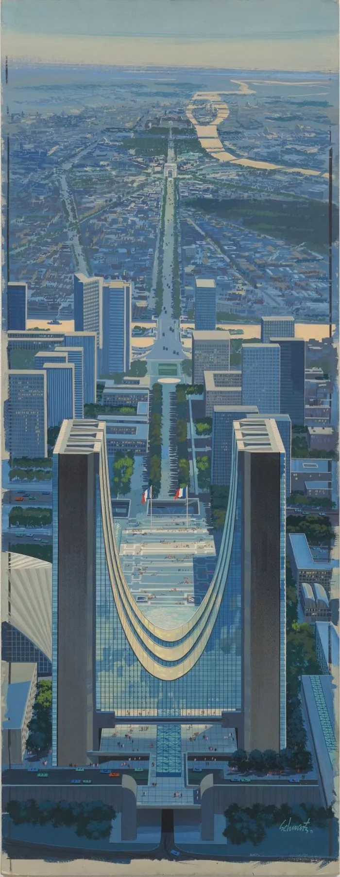 (1970╟1971,未建成)设计方案效果图,巴黎 1971 年 蛋彩画纸板本图片