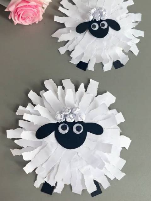 带孩子来撕纸玩做有趣的绵羊吧