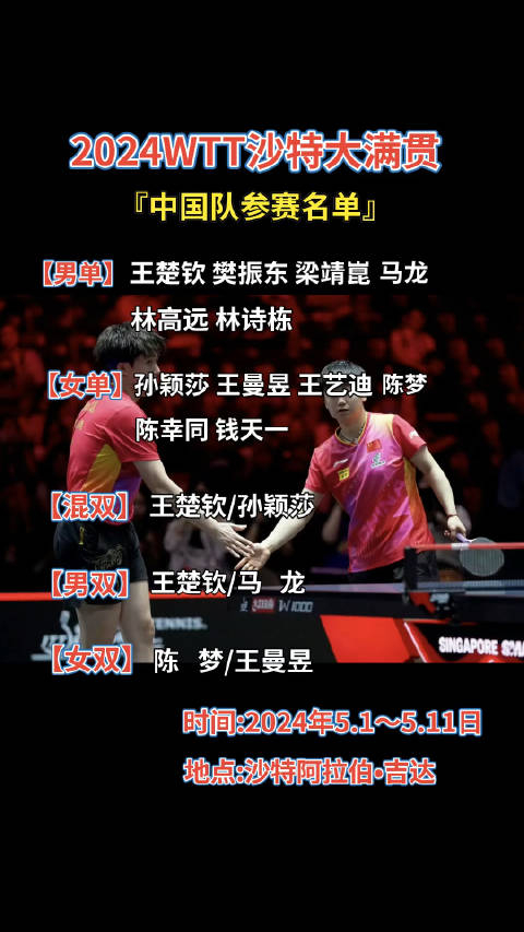 2024wtt沙特大满贯中国队参赛名单大头真是为国家队付出的太多了