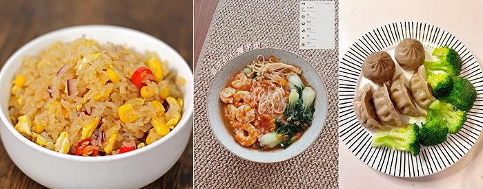 图片左起为魔芋米、魔芋面、魔芋包子及蒸饺；图片来源：小红书用户分享