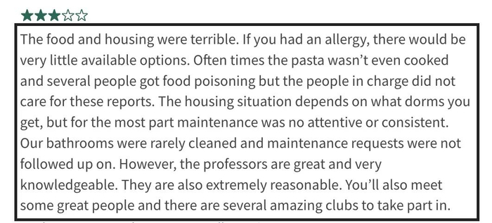 （图源：Niche,学生评论节选）