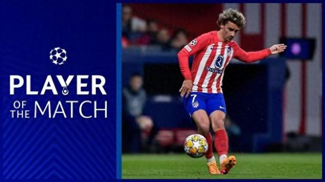 格列兹曼本场比赛数据1助攻6关键传球评分84当选全场最佳