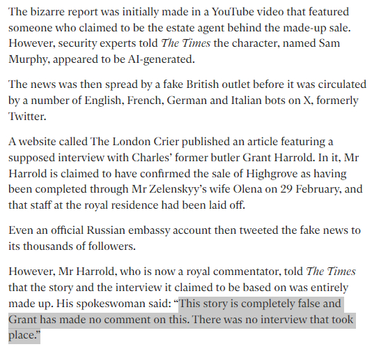 《独立报》报道内文截图，哈罗德否认接受过相关采访。