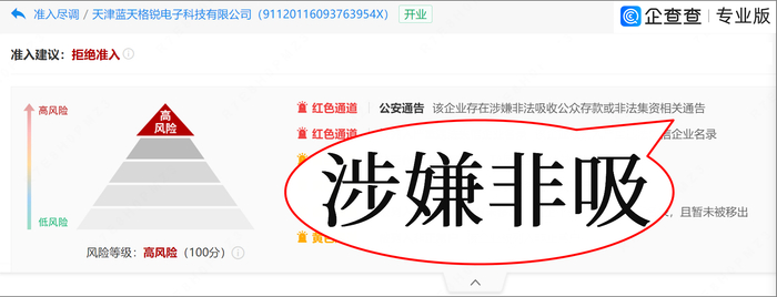 进一步查询天津蓝天格锐电子科技有限公司的实际控制人显示为"钱志敏"