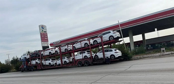 即将发车的出口新能源汽车，受访者供图