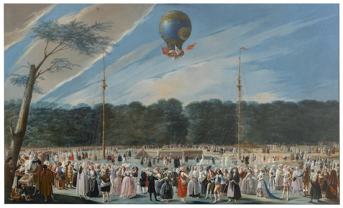 安东尼奥·卡尼塞洛·曼斯奥，《阿兰胡埃斯的孟格菲气球升空》，1784年，布面油画，普拉多国家博物馆馆藏