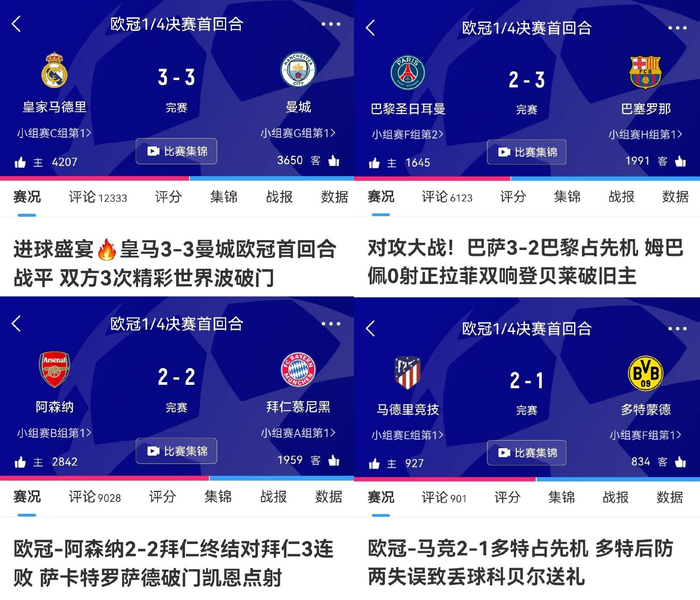 8场欧冠1/4决赛轰32球,取消客场进球规则是好是坏?