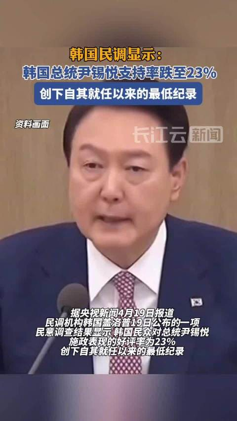 民调显示韩国总统尹锡悦支持率跌至23% 为就任以来最低值