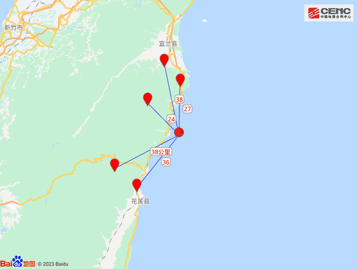 台湾宜兰县海域发生3.9级地震