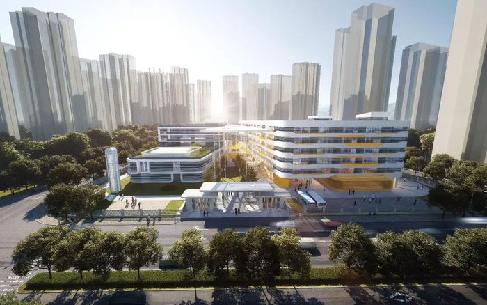 武汉英中学校新校区古田路鸟瞰效果图。