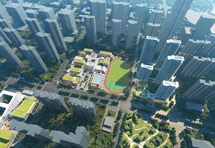武汉外国语学校小语种基地鸟瞰效果图。