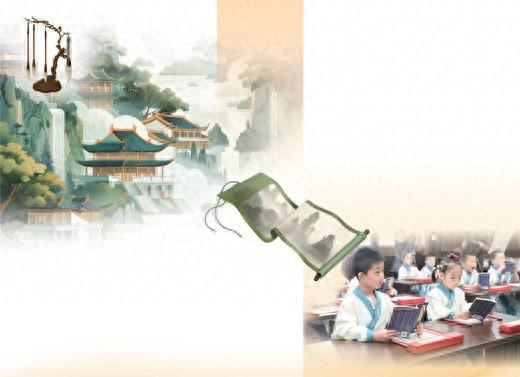 右下图为小学生在天一阁博物院学习传统文化典籍。