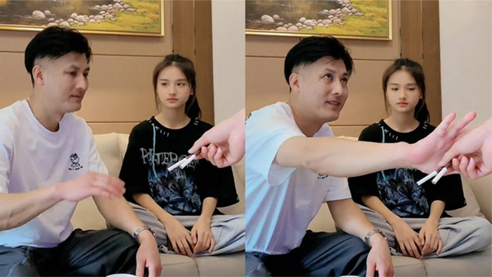 爸爸被人递烟正准备接女儿的眼神杀让他瞬间局促吓得赶紧推回