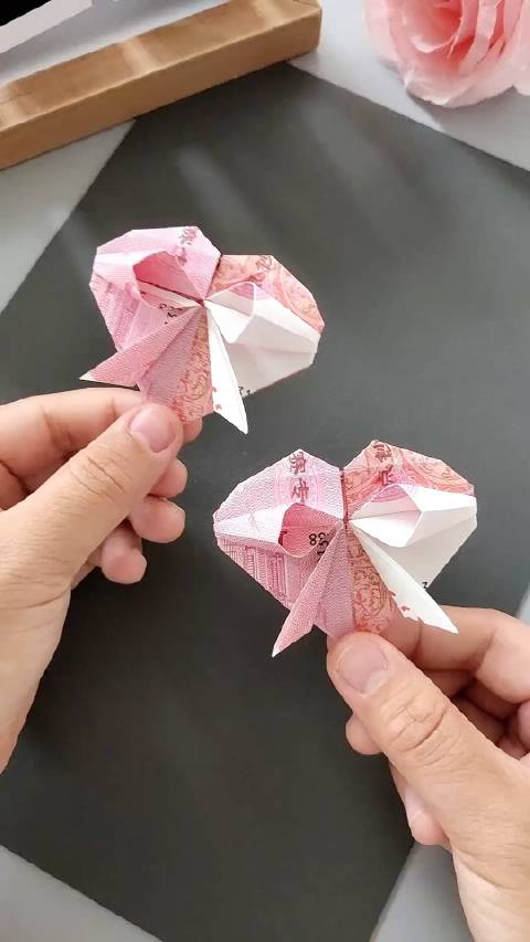 爱心蝴蝶结,好看简单的折纸手工,快来试试吧!