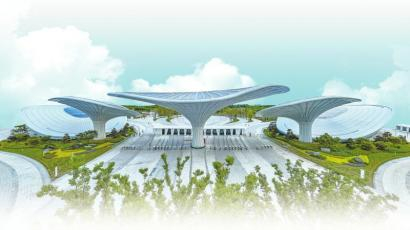 　　综合服务馆是本届世园会主会场的形象大门，宛如盛开的芙蓉花。　　四川日报全媒体记者 吴聃 摄