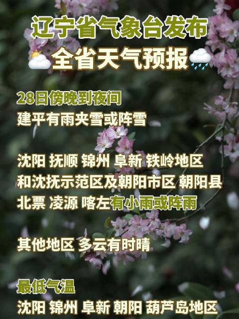 辽宁省气象台4月28日16时发布全省天气预报