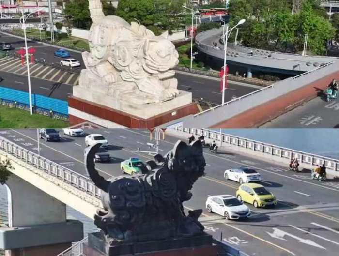 南昌八一桥头白猫黑猫雕塑。图源洪观新闻