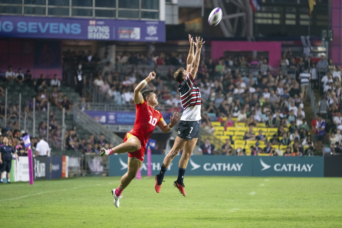 在“Melrose Claymores”比赛环节，中国男队对战中国香港男队 图片来源：中国香港榄球总会