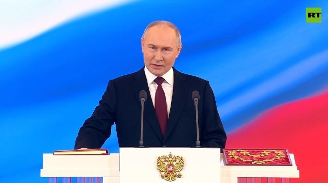 当地时间5月7日，普京在俄罗斯总统就职典礼现场。图片来源：今日俄罗斯直播截图