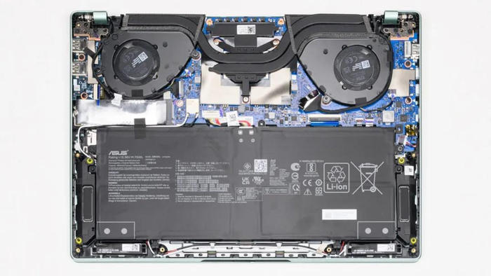 【散热分析】上图是华硕 a豆14 air的拆机实拍图,双风扇双热管的组合.