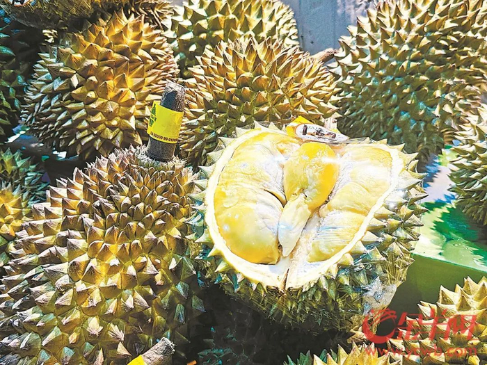 泰国榴莲专营店摆放的榴莲