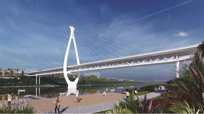 方案三:拱桥桥型拱型弯曲流畅,简洁明快,通过现代设计手法,将弧形线条