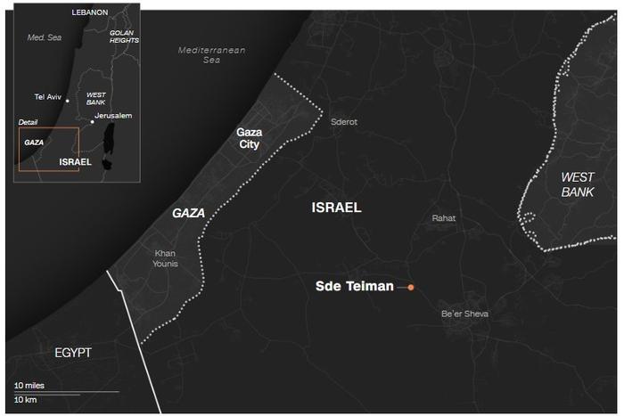 红点处为以色列斯德泰曼（Sde Teiman）拘留中心位置（图源：CNN）