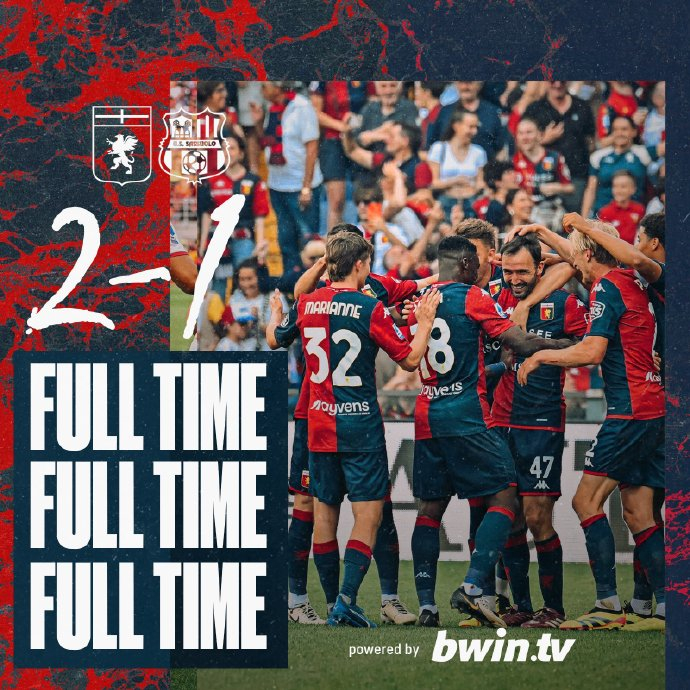 由吉拉迪诺9495教练执教的热那亚主场2:1逆转击败萨索洛队