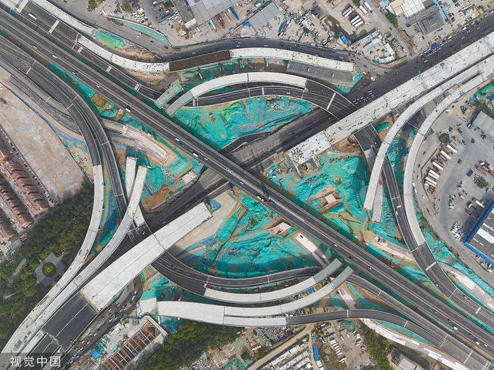 航拍济南零点立交桥 雏形初现建设有序推进