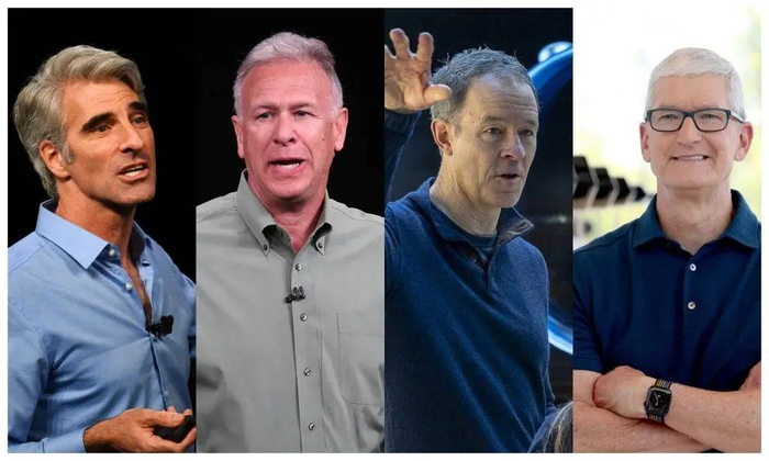 从左到右:craig federighi, phil schiller,jeff williams,tim cook