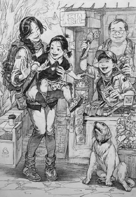 这位老师的场景速写创作,太强了! 花开富贵默写创作