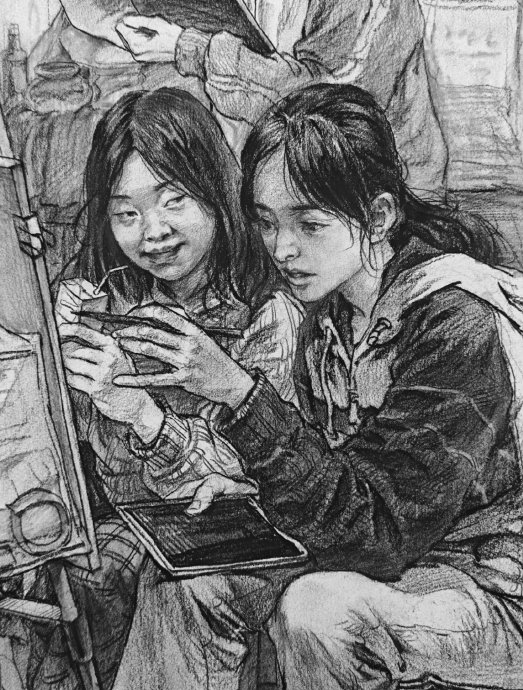 这位老师的场景速写创作,太强了! 花开富贵默写创作